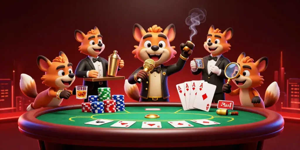 Engaging scene of NHÀ CÁI TG88's hyena characters in a dynamic casino setting.
